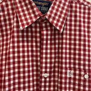 Red and white checkered button down
